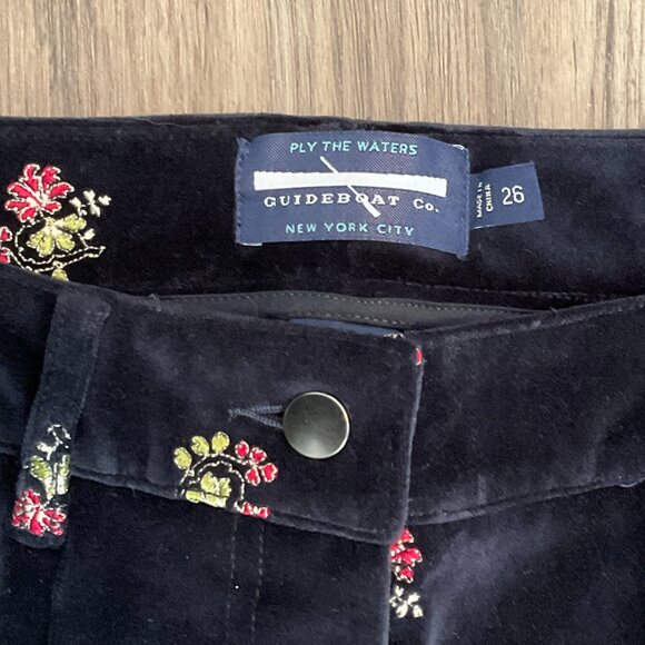 Ply The Waters Guideboat Co Blue Velvet Velour Pants Embroidered Floral Size 26 - Picture 3 of 8